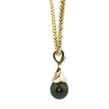 Black Pearl and Diamond Accent Pendant on Yellow Gold Chain