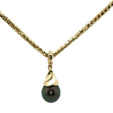 Black Pearl and Diamond Accent Pendant on Yellow Gold Chain