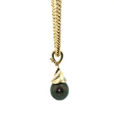 Black Pearl and Diamond Accent Pendant on Yellow Gold Chain