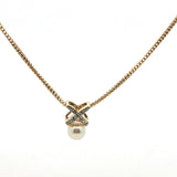 Yellow Gold Pearl and Diamond Accent X-Design Necklace