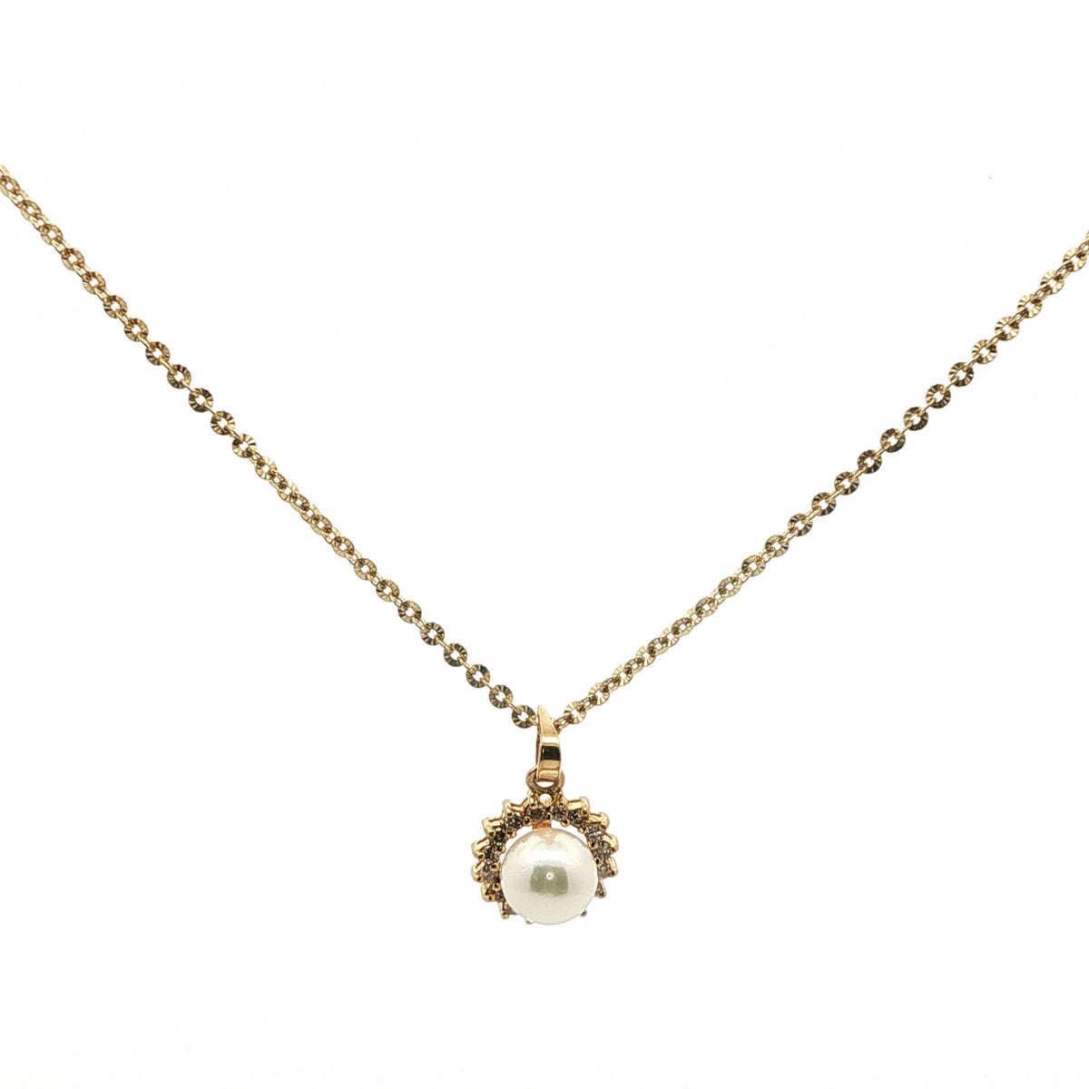 Yellow Gold Pearl Pendant Necklace with Scalloped Halo