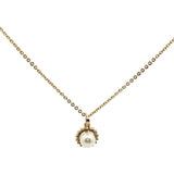 Yellow Gold Pearl Pendant Necklace with Scalloped Halo