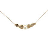 Yellow Gold Pearl and Diamond Accent Ribbon Necklace