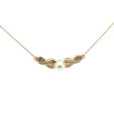 Yellow Gold Pearl and Diamond Accent Ribbon Necklace