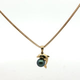 Yellow Gold Dolphin Pendant Necklace with Dark Pearl