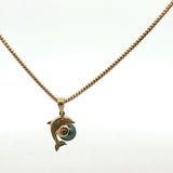 Yellow Gold Dolphin Pendant Necklace with Dark Pearl