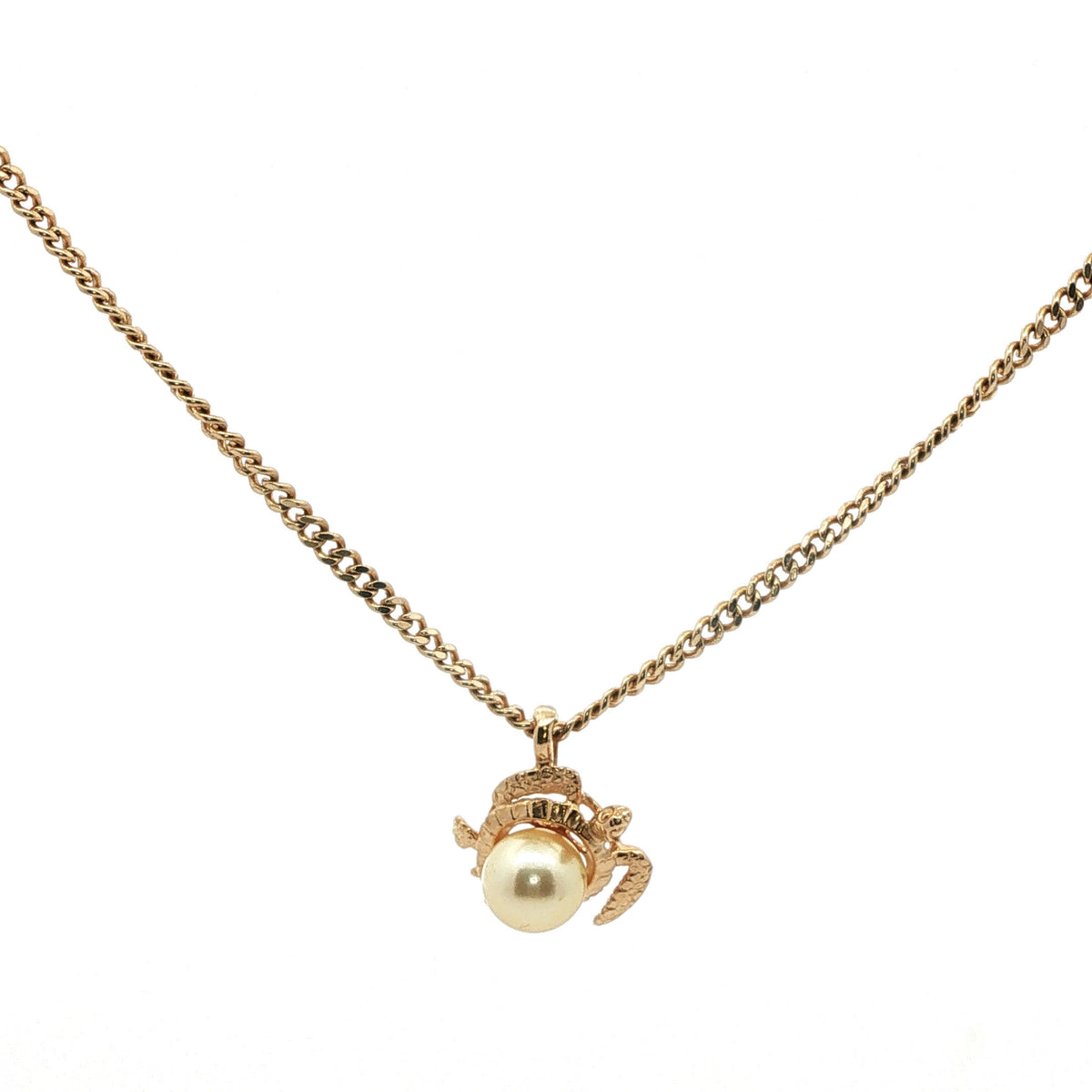 Yellow Gold Pearl Pendant Chain Necklace