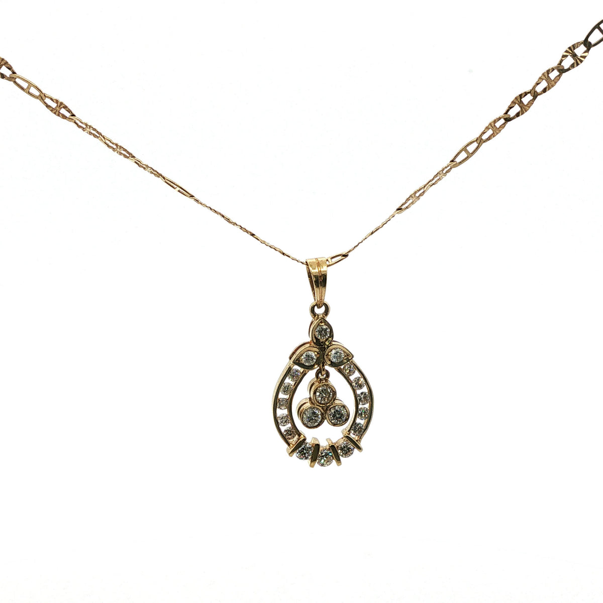Yellow Gold Diamond Teardrop Pendant Necklace