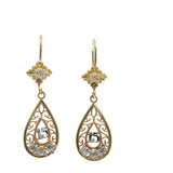 Yellow Gold Diamond Quinceañera Filigree Drop Earrings