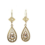 Yellow Gold Diamond Quinceañera Filigree Drop Earrings