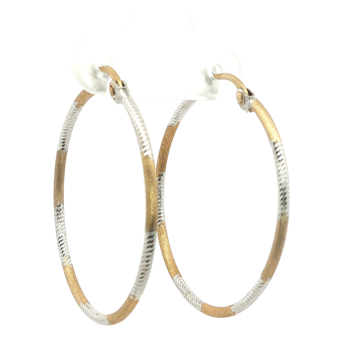Two-Tone Textured Yellow Gold Hoop Earrings