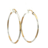 Two-Tone Textured Yellow Gold Hoop Earrings