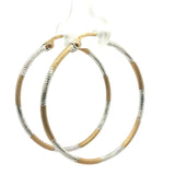 Two-Tone Textured Yellow Gold Hoop Earrings