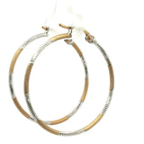 Two-Tone Textured Yellow Gold Hoop Earrings