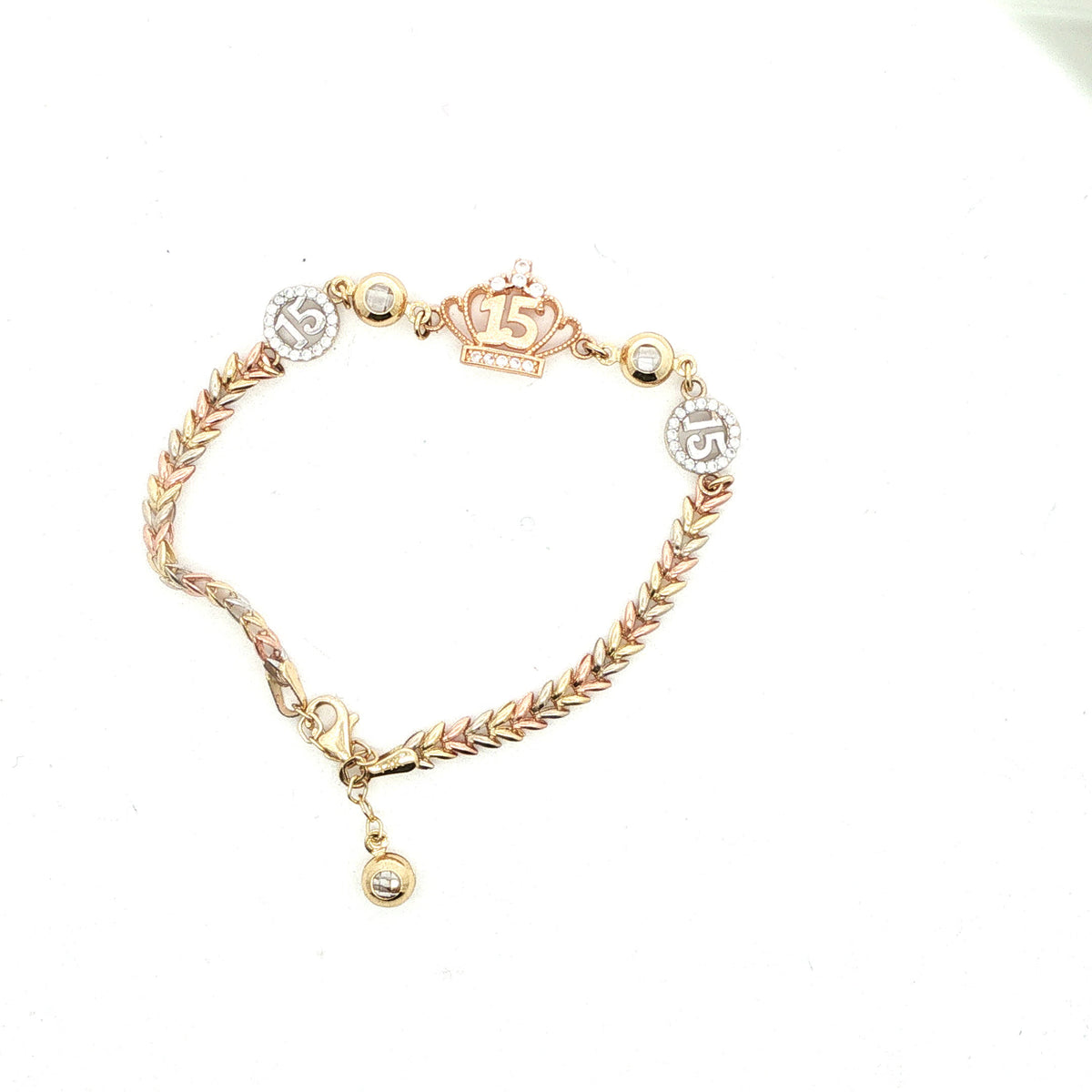 Diamond Crown 15 Charm Bracelet in Yellow Gold