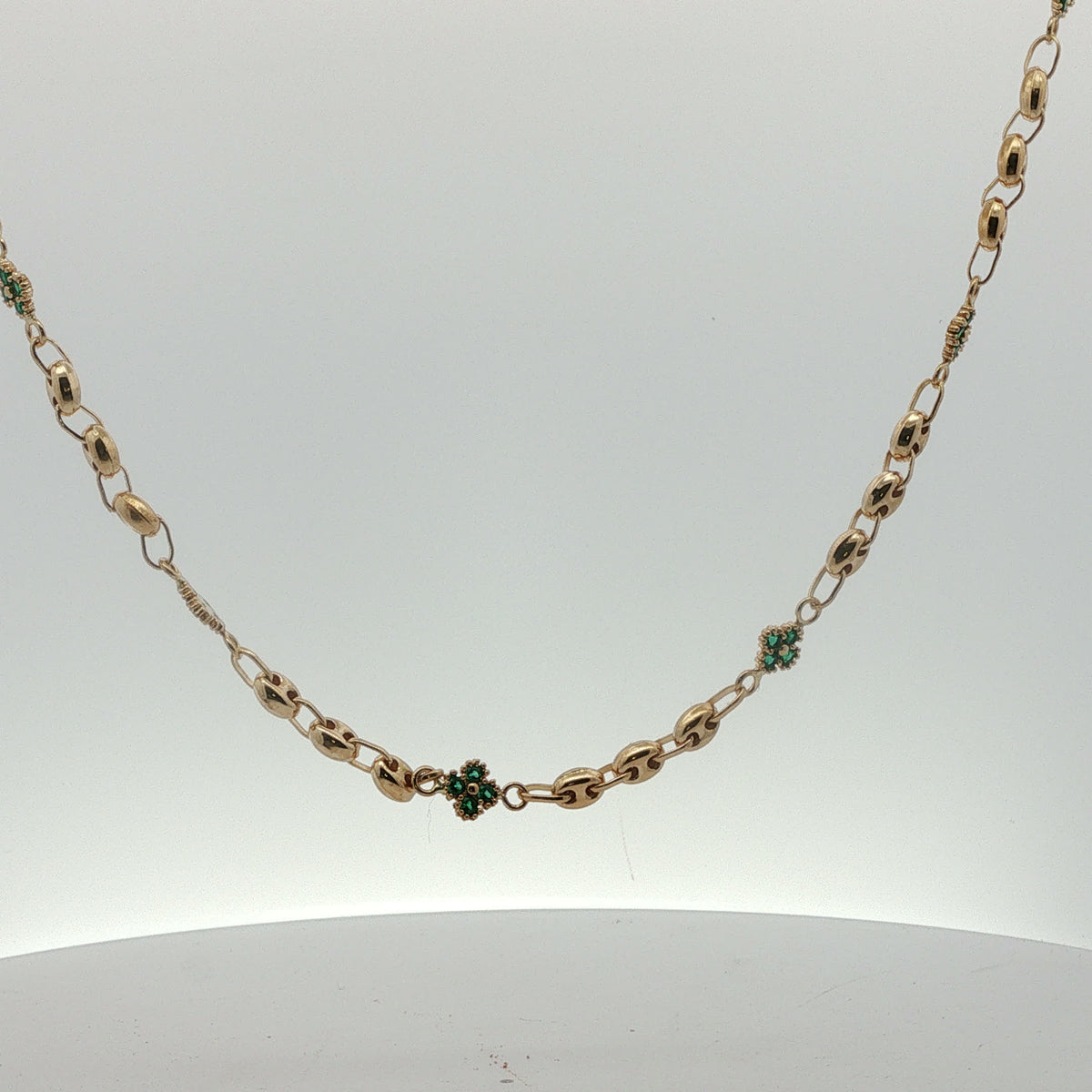 Yellow Gold Emerald Clover Station Chain Necklace