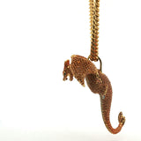 Vivid Orange Sapphire Dragon Pendant Necklace in Yellow Gold