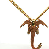 Vivid Orange Sapphire Dragon Pendant Necklace in Yellow Gold