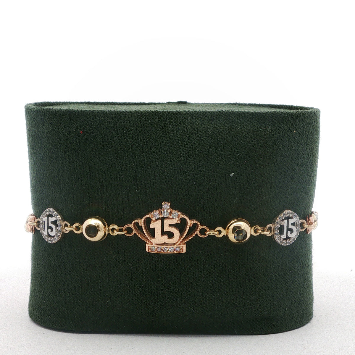 Rose Gold Diamond Crown and Number 15 Chain Bracelet