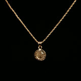Yellow Gold Diamond Halo Guadalupe Pendant on Rope Chain