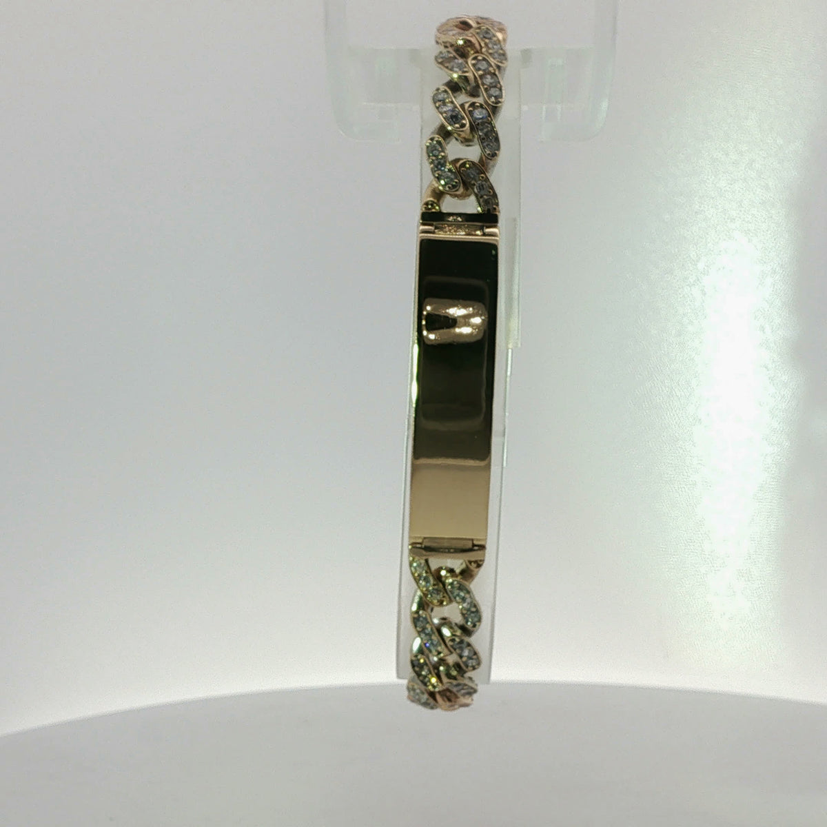 Yellow Gold Diamond Pave Cuban Link ID Bracelet