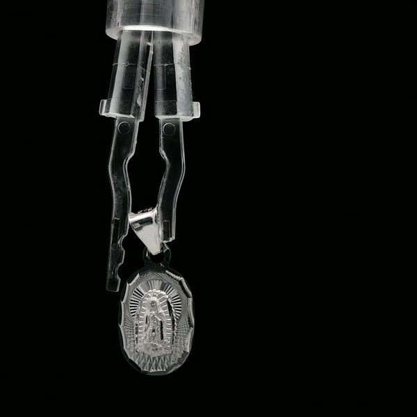 White Gold Our Lady of Guadalupe Oval Pendant