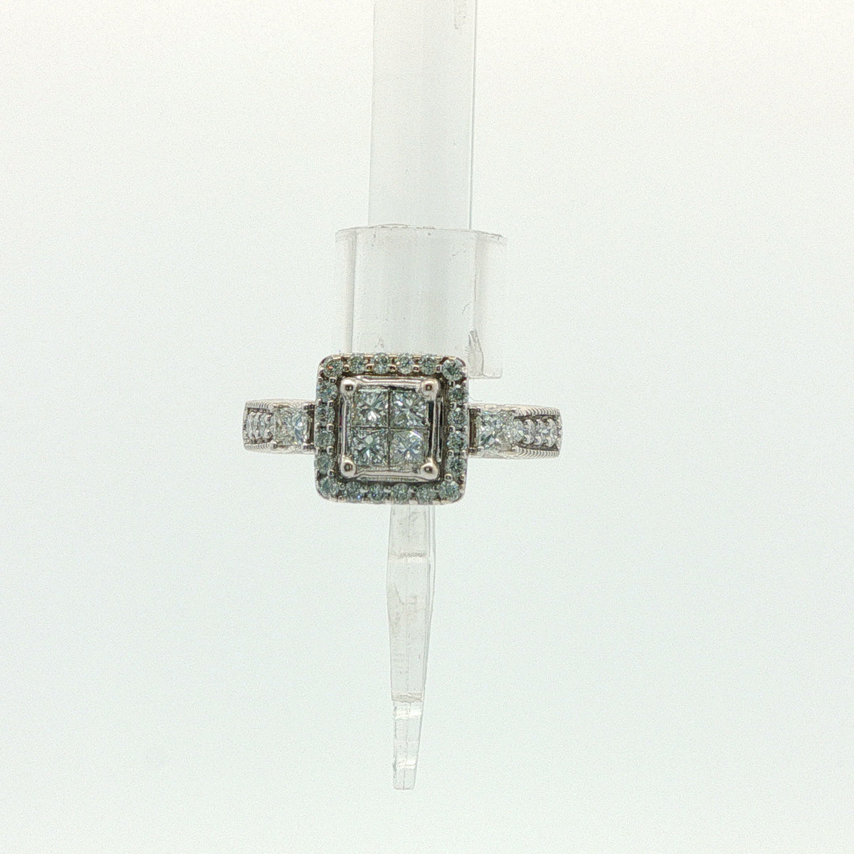 White Gold Multi-Stone Diamond Halo Ring