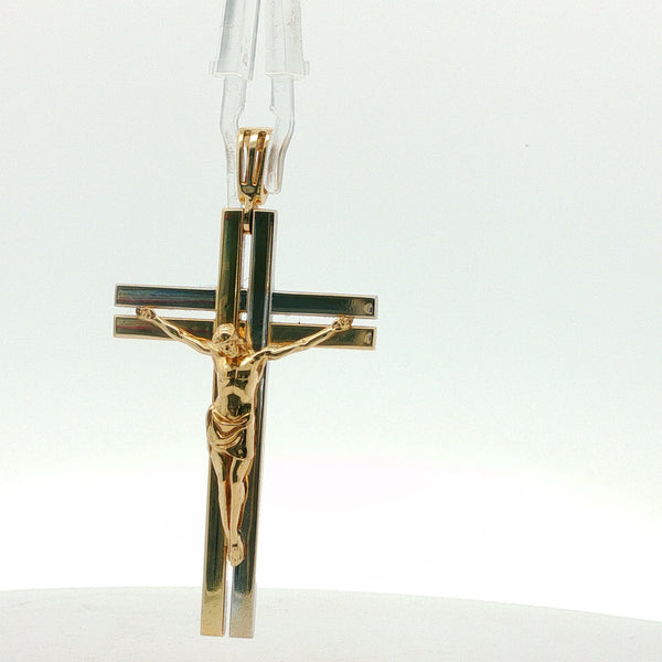 Yellow Gold Two-Tone Split Bar Crucifix Pendant