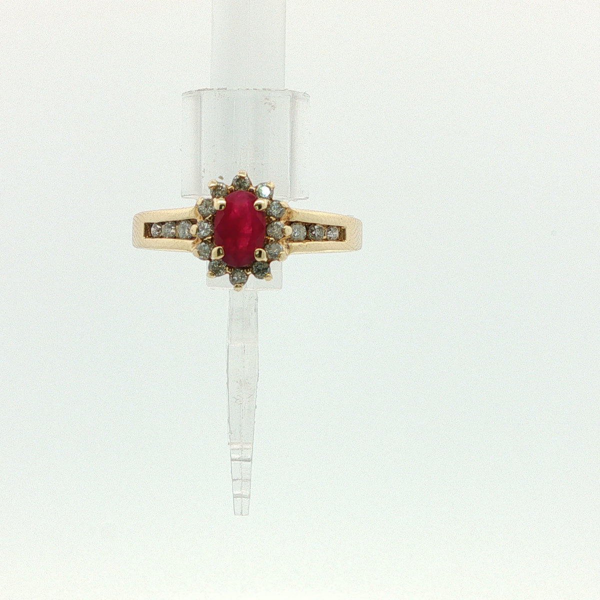 Yellow Gold Ruby Multistone Ring with Halo