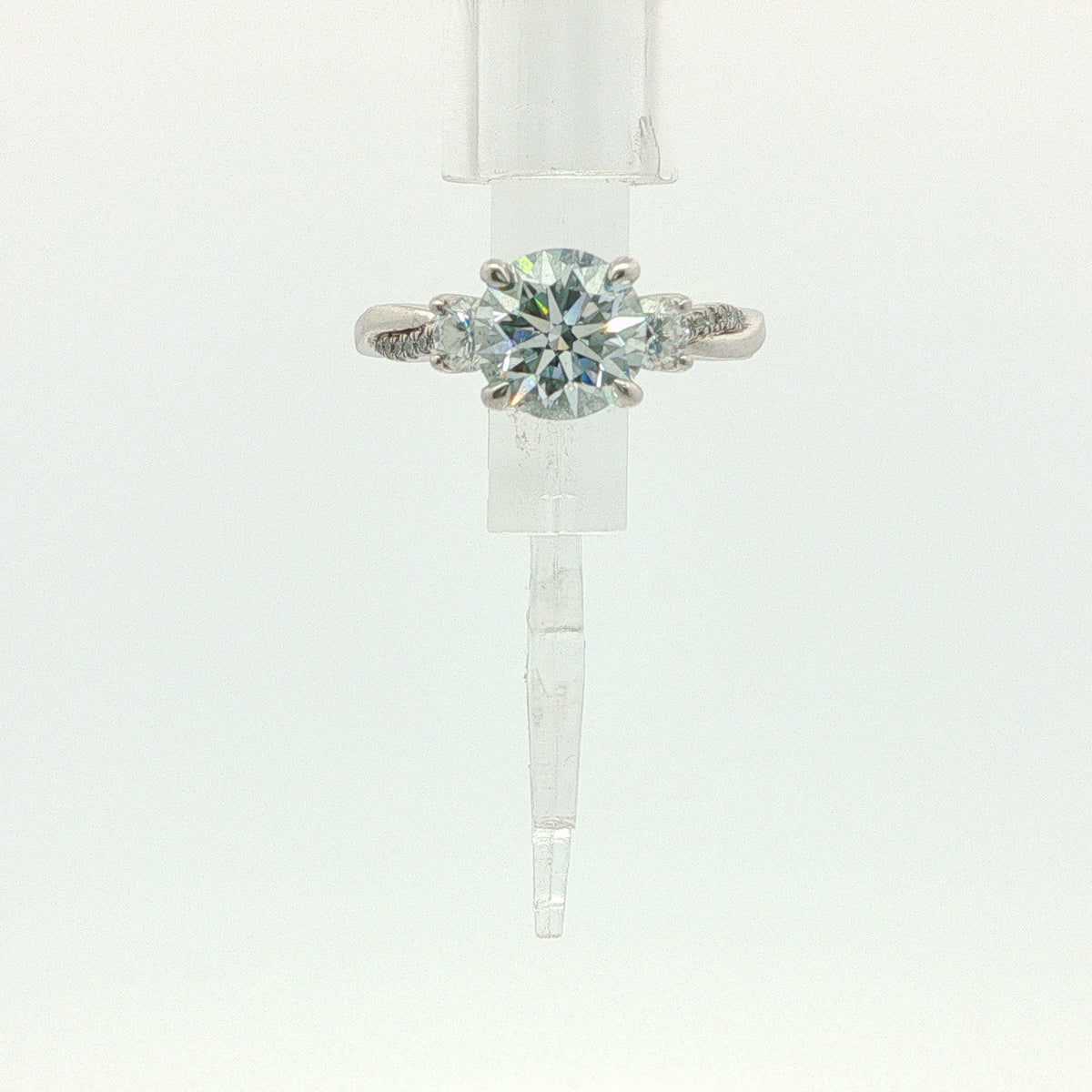 Round Diamond Three-Stone Engagement Ring in White Gold