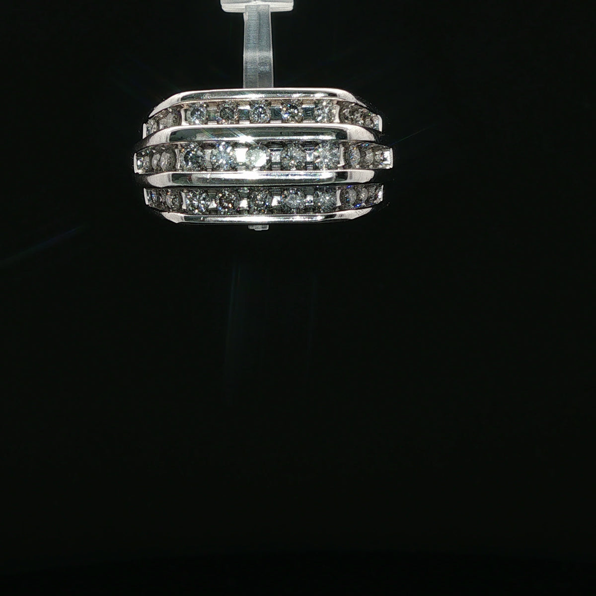 Three-Row Diamond Band Ring in White Gold