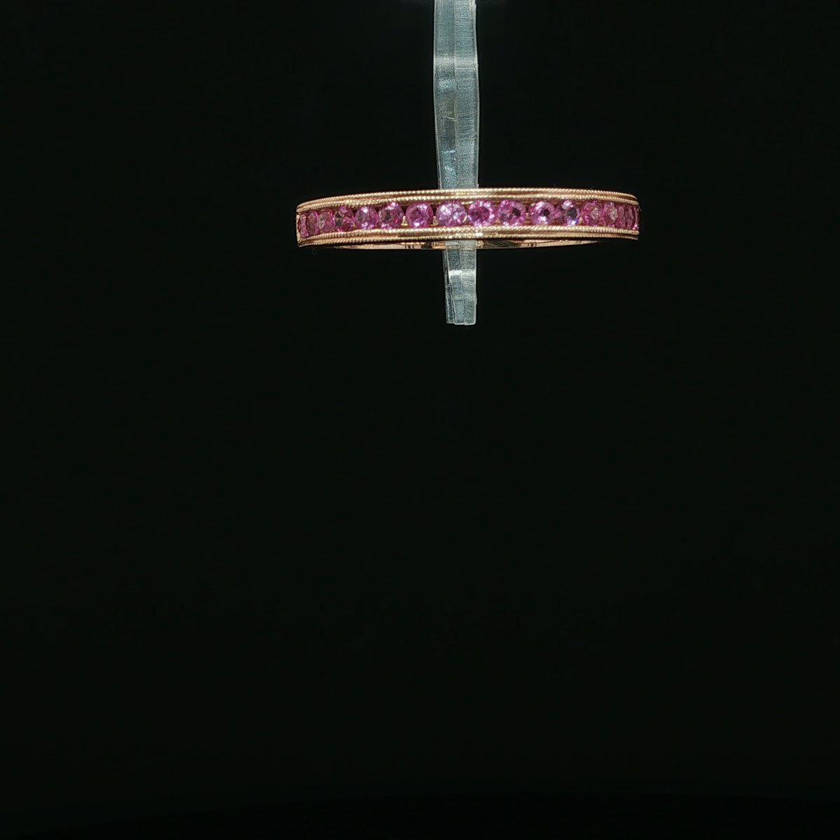 Rose Gold Purplish Red Ruby Milgrain Eternity Ring