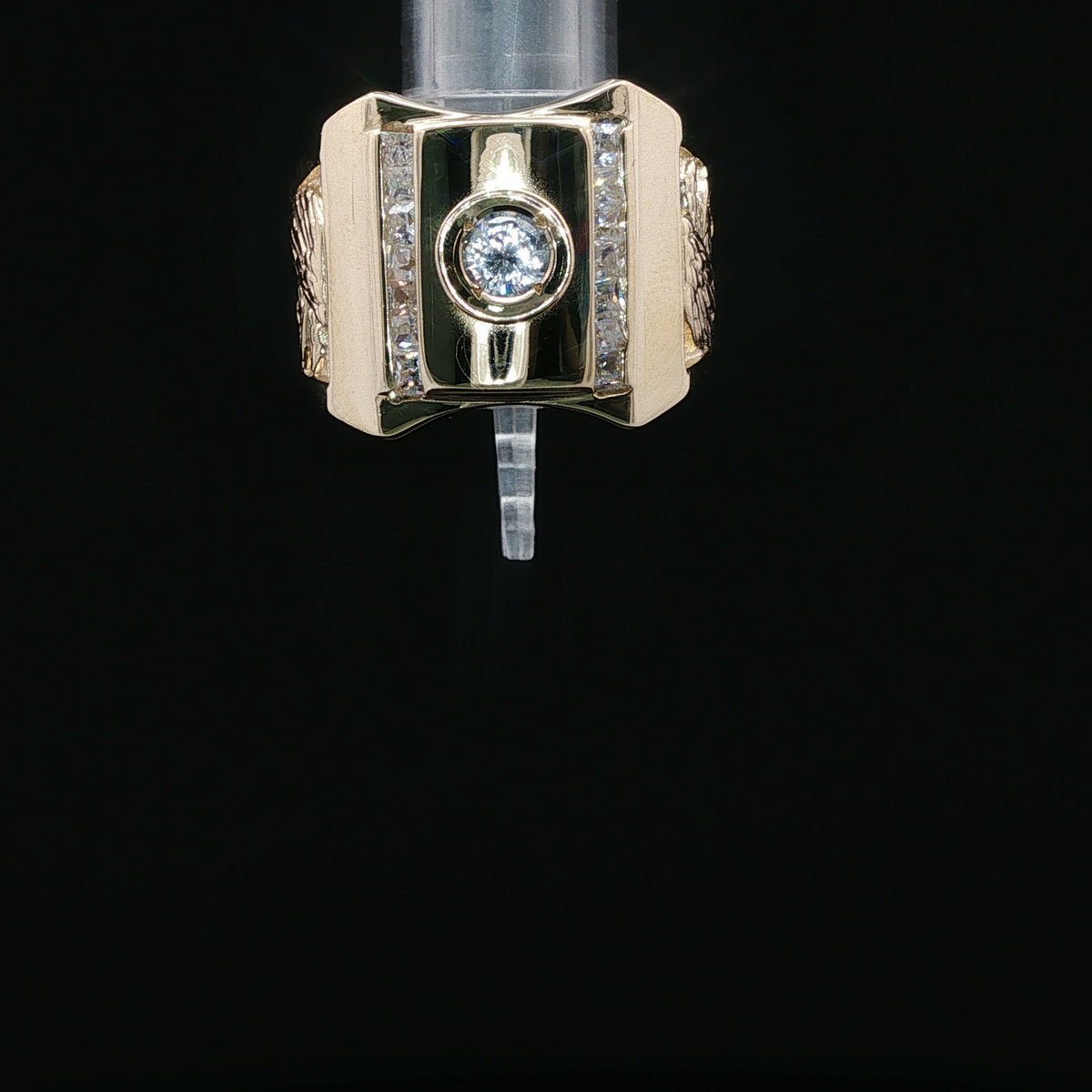 Yellow Gold Diamond Signet Ring with Channel Accents