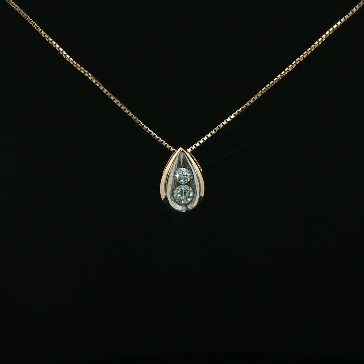 Two-Stone Diamond Teardrop Pendant Necklace — Yellow Gold