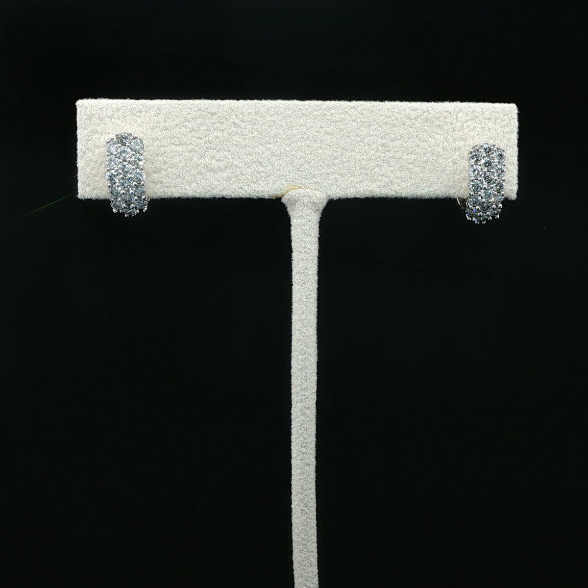 Diamond Cluster Half-Hoop Earrings in White Gold