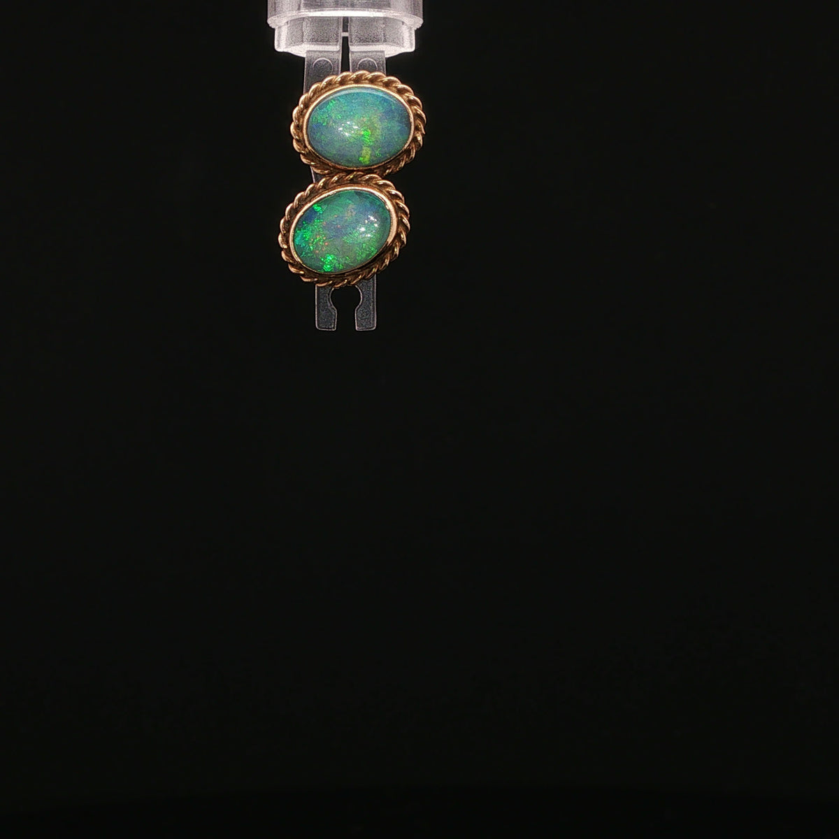 Oval Opal Stud Earrings in Yellow Gold Rope Setting