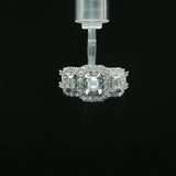 White Gold Three-Stone Diamond Halo Ring