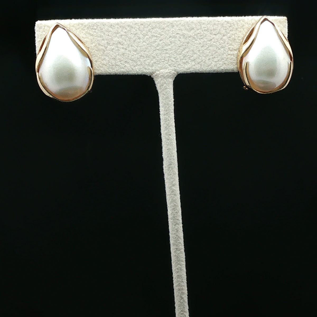 Yellow Gold Wrapped Teardrop Pearl Stud Earrings