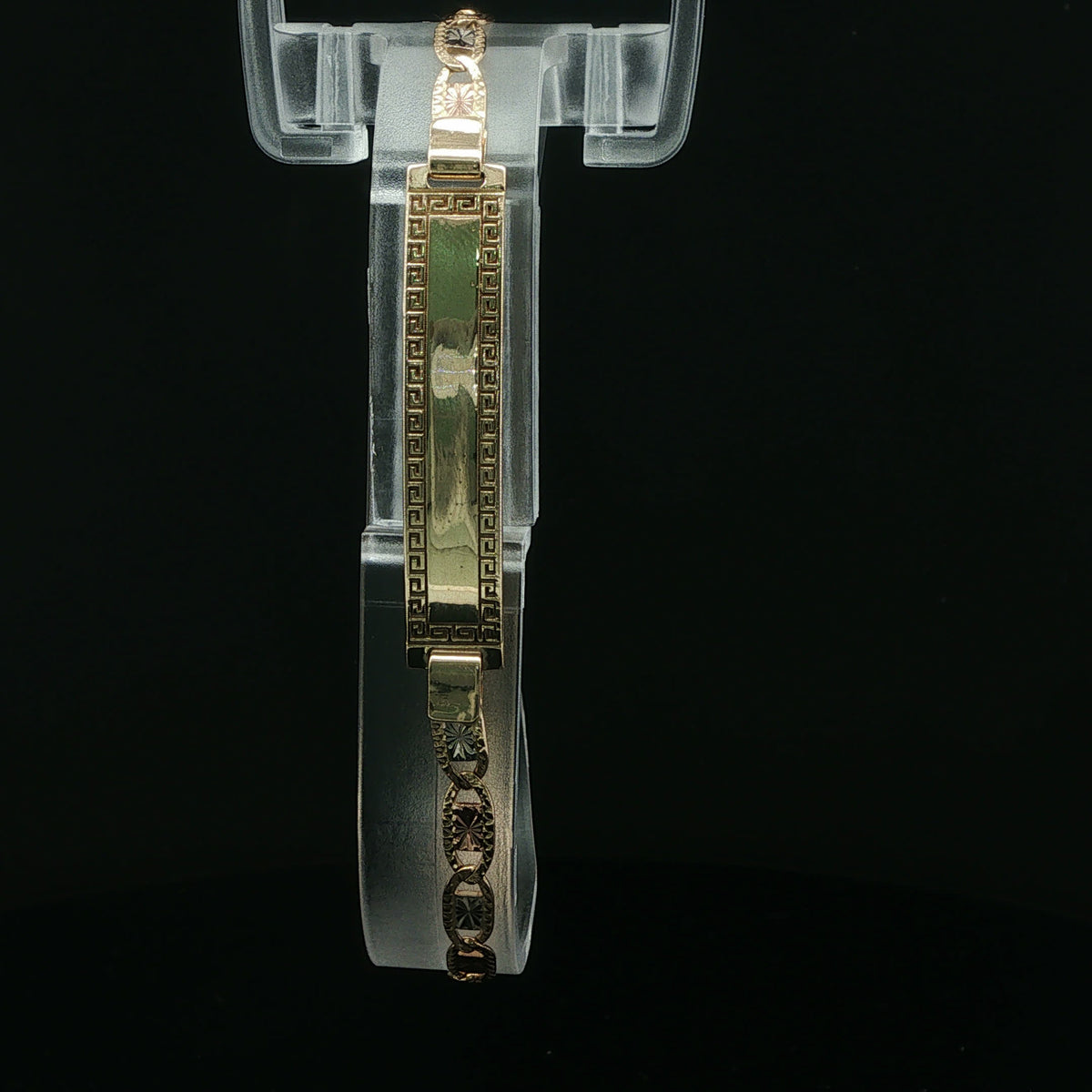 Yellow Gold Greek Key ID Chain Bracelet