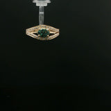 Yellow Gold Oval Emerald Ring with Diamond Accent Split Shank