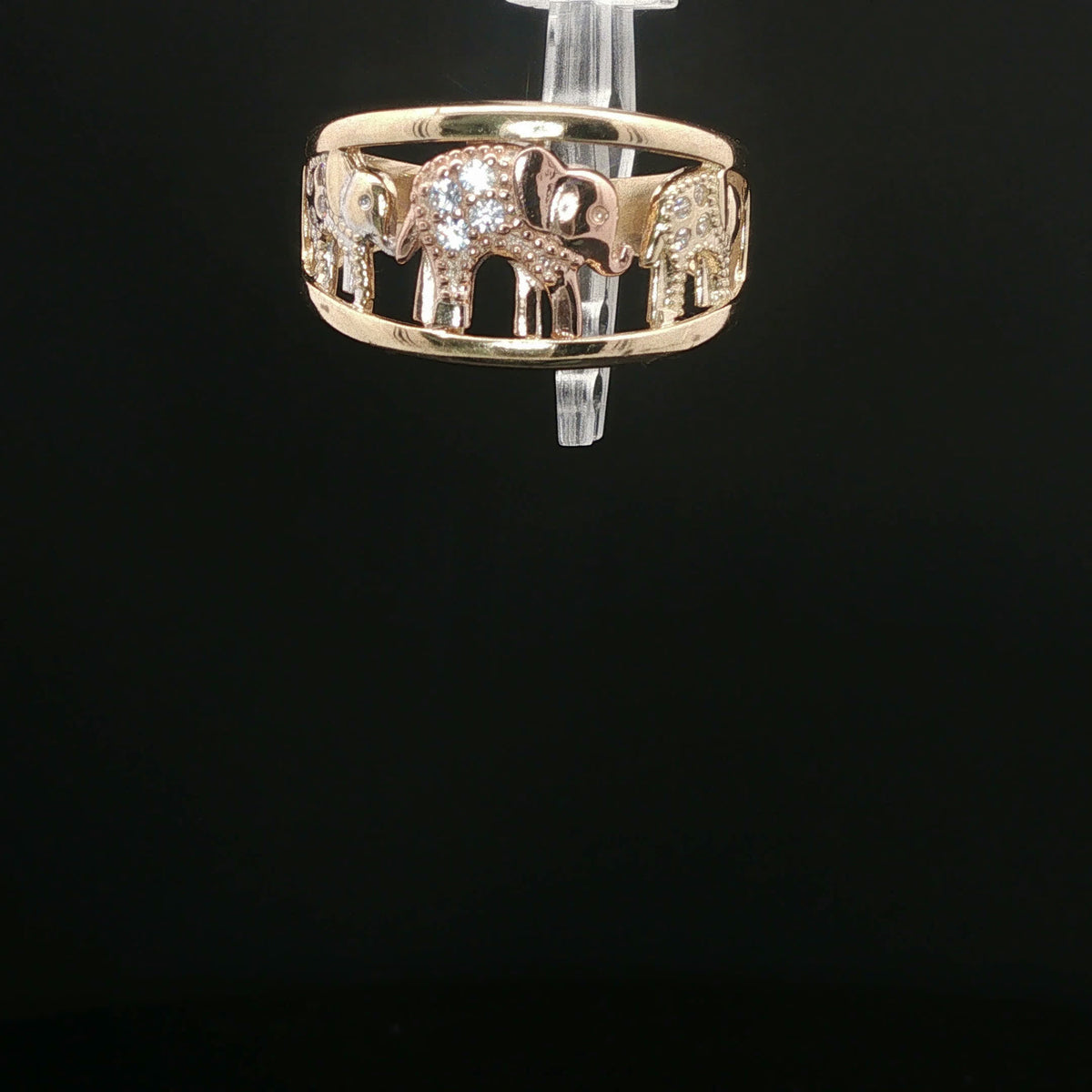 Diamond Elephant Family Band Ring in Yellow Gold
