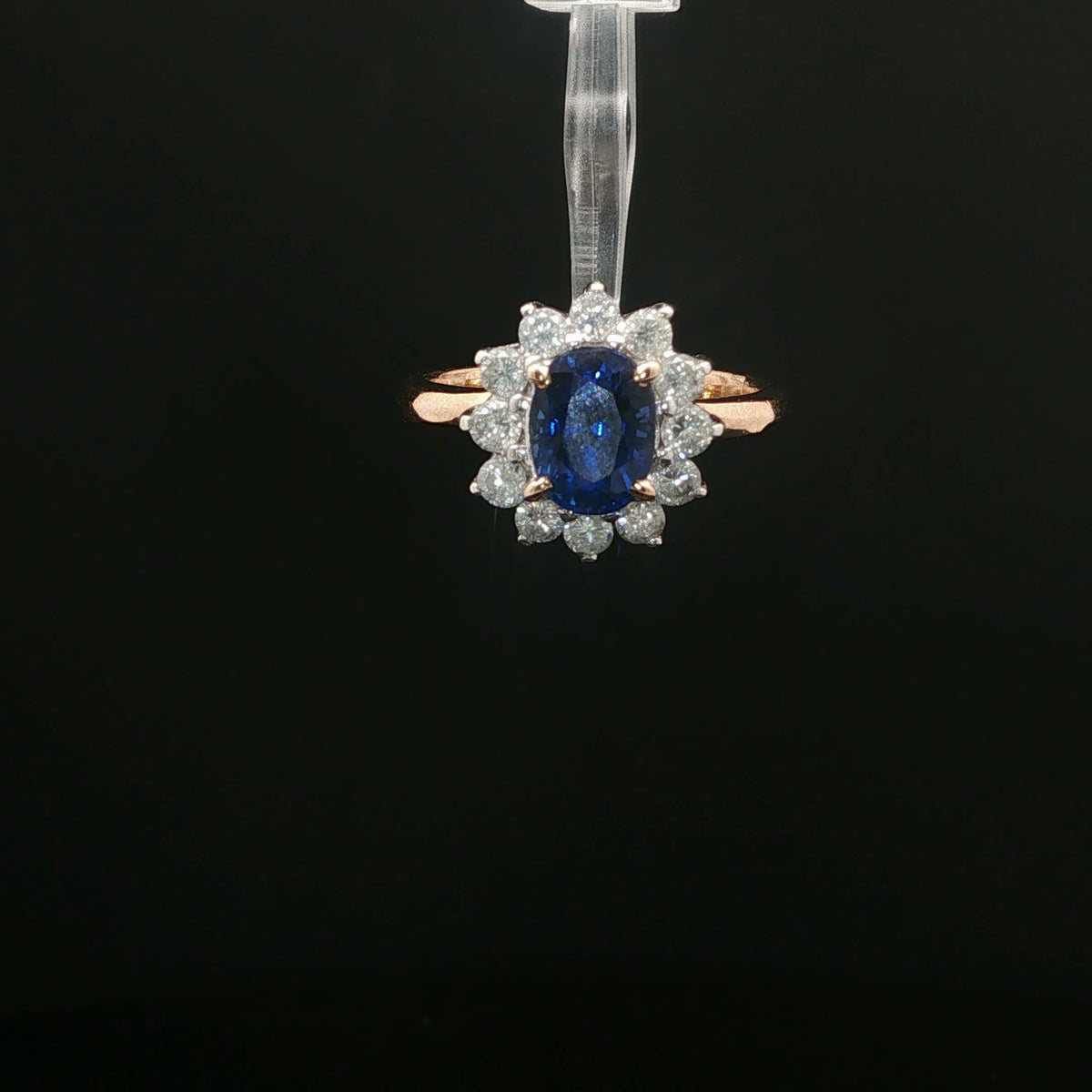 Royal Blue Sapphire Halo Cocktail Ring in Rose Gold
