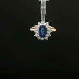Royal Blue Sapphire Halo Cocktail Ring in Rose Gold