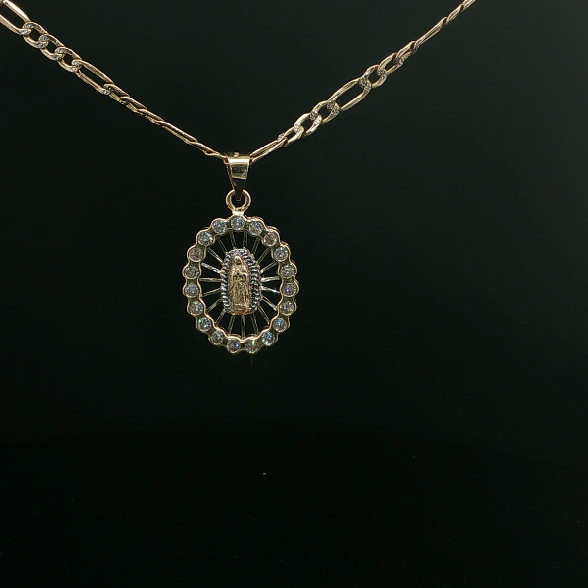 Diamond Halo Virgin Mary Pendant Necklace in Yellow Gold