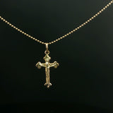 Yellow Gold Crucifix Pendant on Bead Chain