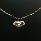 Yellow Gold Puffy Heart Charm Necklace on Box Chain