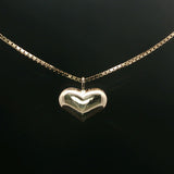 Yellow Gold Puffy Heart Charm Necklace on Box Chain
