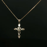 Yellow Gold Woven Cross Necklace with Center Pearl