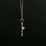 Yellow Gold Woven Cross Necklace with Center Pearl