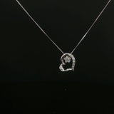 Diamond Heart and Flower Charm Necklace in White Gold